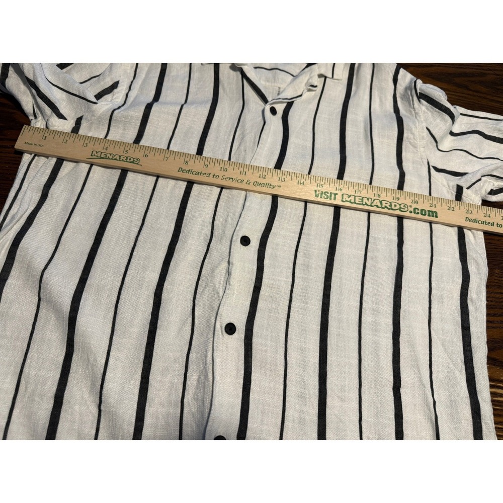 Zara Man XL White Black Vertical Stripe Linen Blend Short Sleeve Camp Shirt - Picture 7 of 16